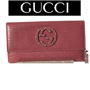 GUCCI Pink Long Wallet w/Decorative Rivets, EUC